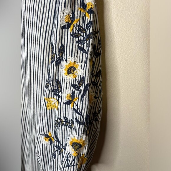 J Jill striped blouse with floral sleeve accents - Picture 2 of 5